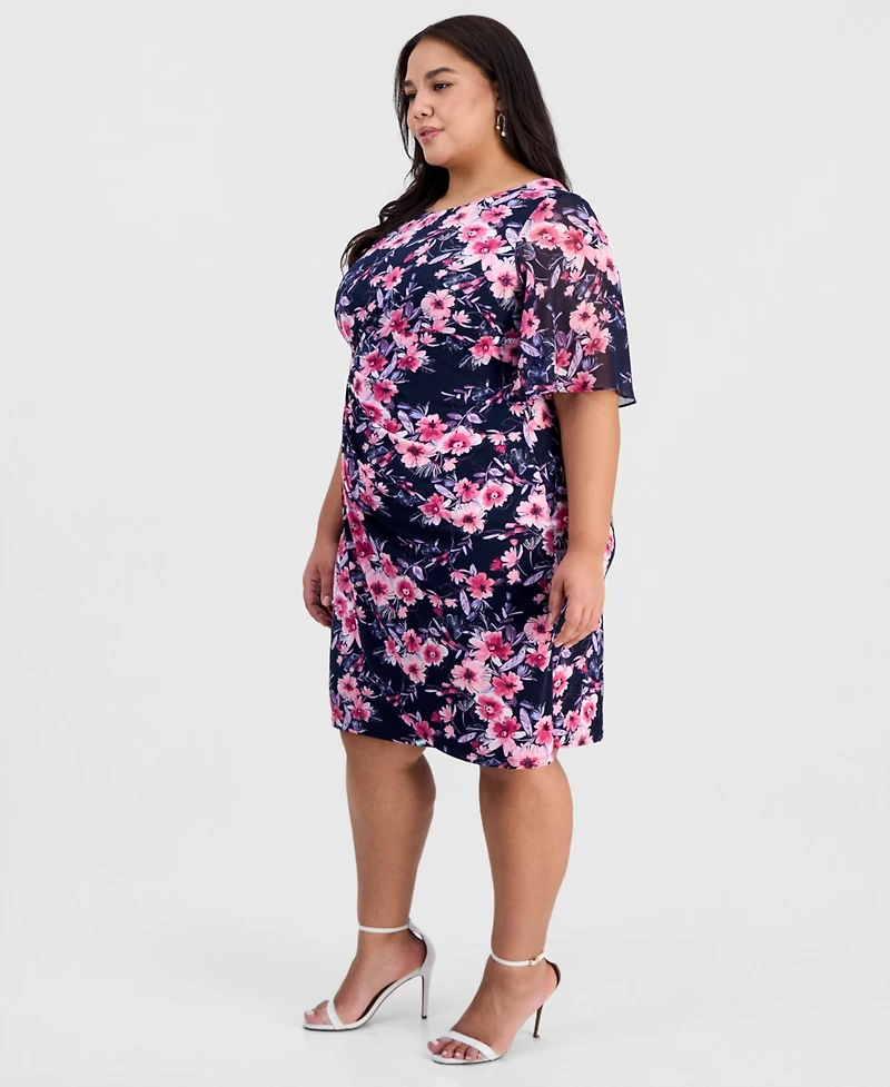 Connected Plus Printed Flutter-Sleeve Sheath Dress