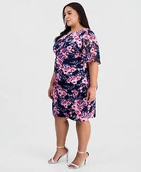 Connected Plus Printed Flutter-Sleeve Sheath Dress