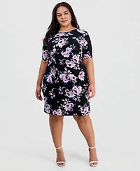 Connected Plus Floral Twist-Front Elbow-Sleeve Dress