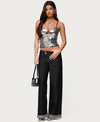 Edikted Womens Rokko Cut Out Sequin Top