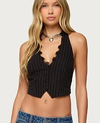 Edikted Womens Devon Lacey Pinstripe Halter Top