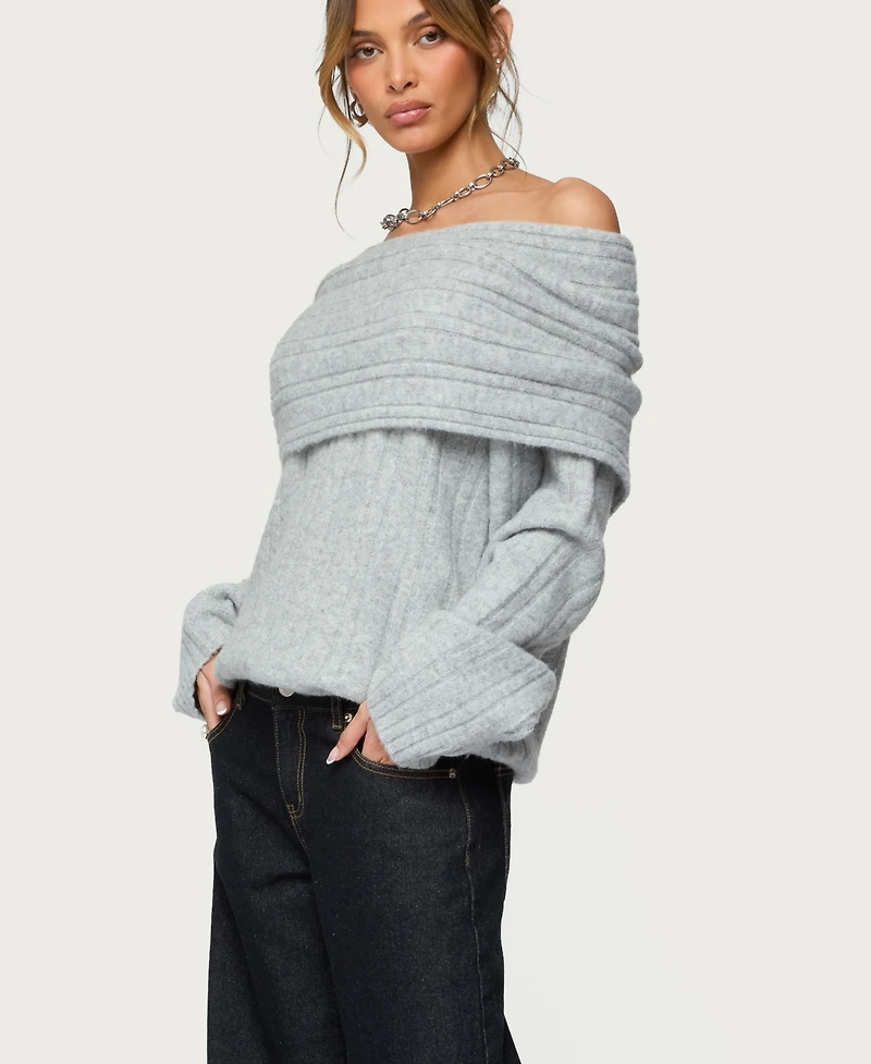 Edikted Womens Kadenna Oversized Off Shoulder Sweater