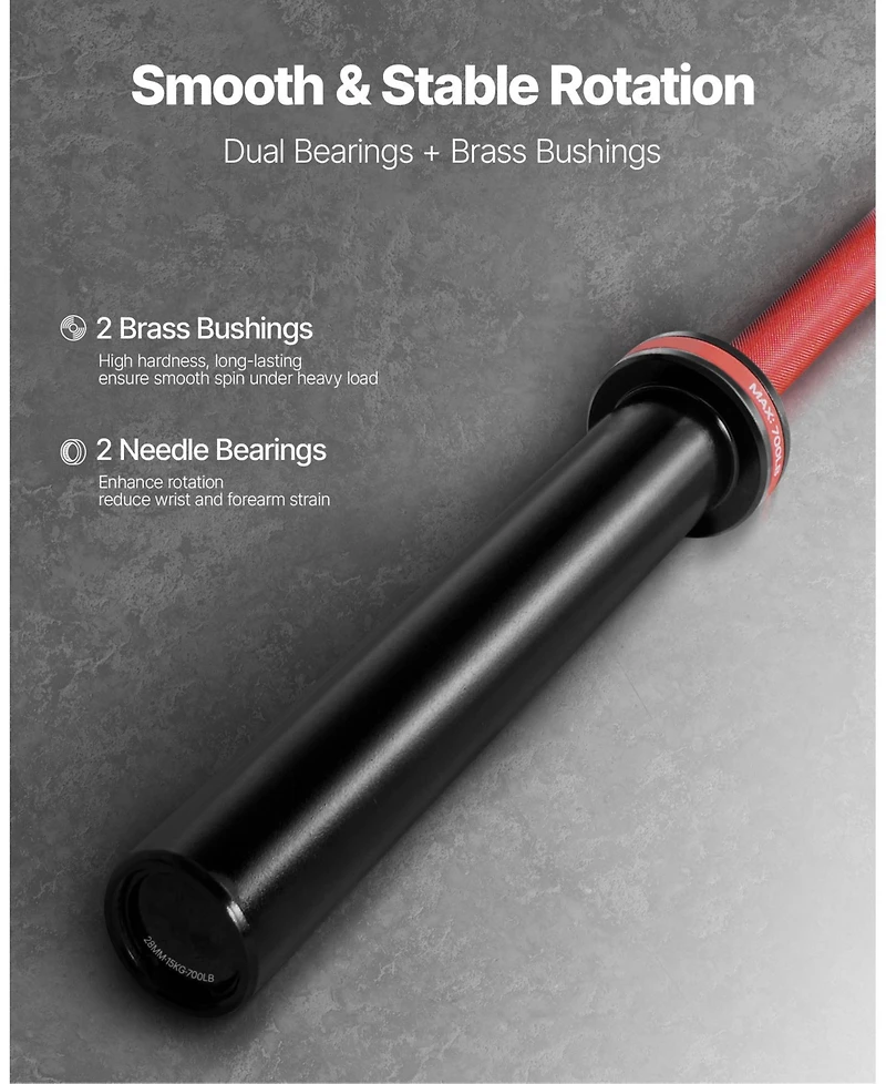 Sugfit 6FT Barbell Bar 2-Inch Olympic Weight Bar Knurled Grip 700 Lb Capacity