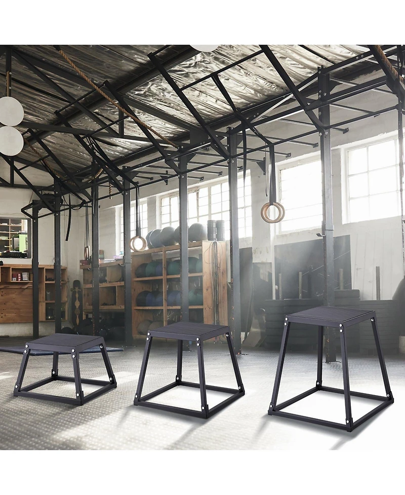 Sugift Plyo Jump Box Set 12/18/24" Agility Training Box Black