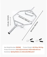 Sugfit Trap Bar Hex Bar 800 Lb Capacity 2" Barbell for Squats and Deadlifts Silver