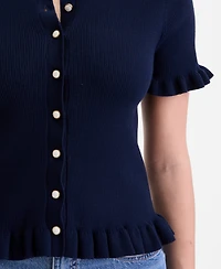 On 34th Women's Short-Sleeve Ruffle-Trim Collared Sweater, Macy's Exclusive