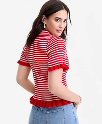On 34th Women's Short-Sleeve Ruffle-Trim Collared Sweater, Macy's Exclusive