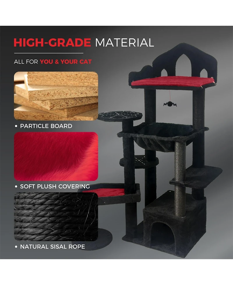 Aostirmotor 58'' Cat Tree with Scratching Posts, Perches, Hammock, and Cat Cave in Black