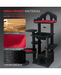 Aostirmotor 58'' Cat Tree with Scratching Posts, Perches, Hammock, and Cat Cave in Black