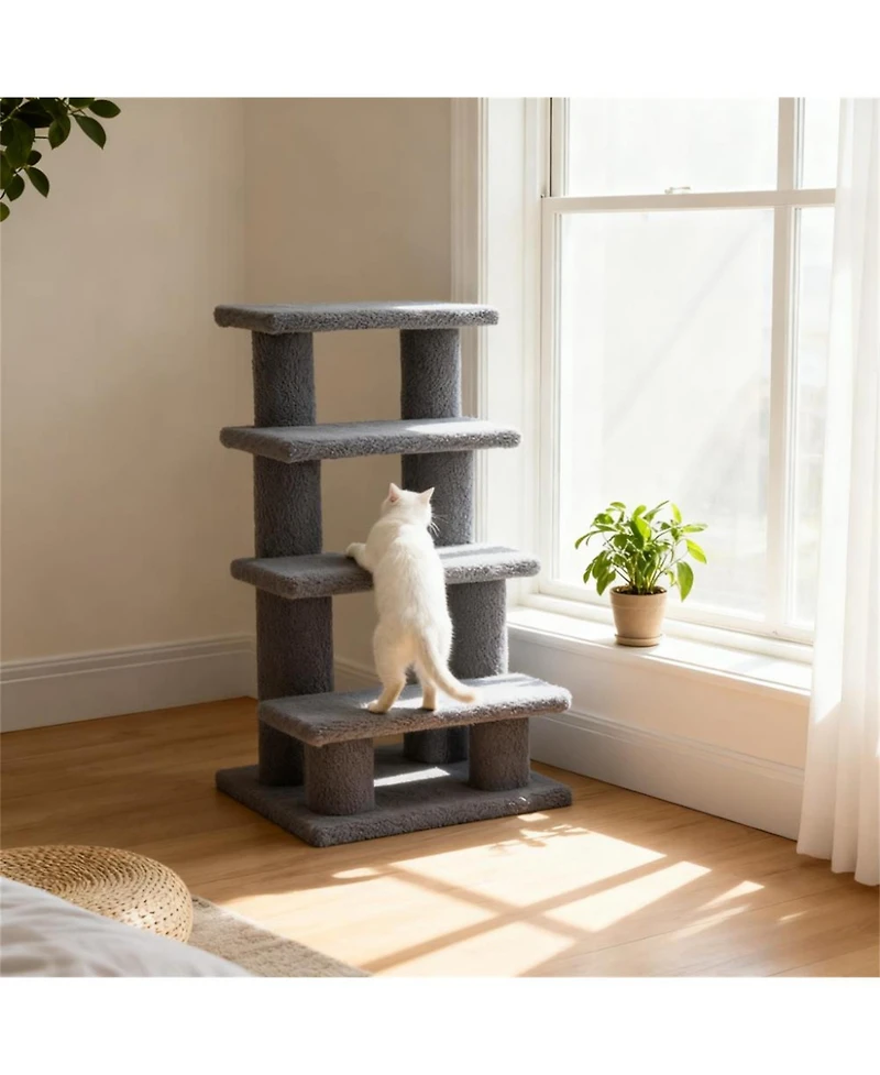Aostirmotor Multi-Level Cat Scratching Post with Pet Stairs for Living Room & Bedroom