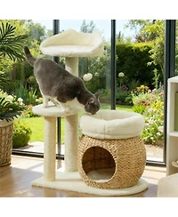 Aostirmotor 31" Cat Tree Tower with Cozy Condo & Sisal Scratching Posts