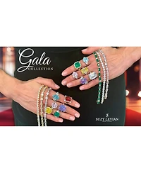Suzy Levian New York Gala Collection Sterling Silver Large Firework Emerald-Cut Cubic Zirconia Trillion Accent 3-Stone Ring