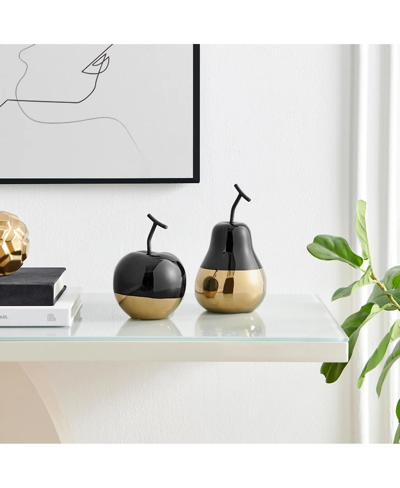 Danya B Vost Dipped Fruit Ceramic Sculpture Set of 2 - Black/Gold