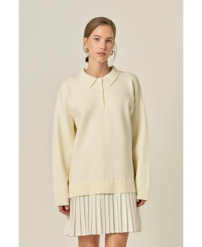 English Factory Women's Polo Mixed Media Mini Dress