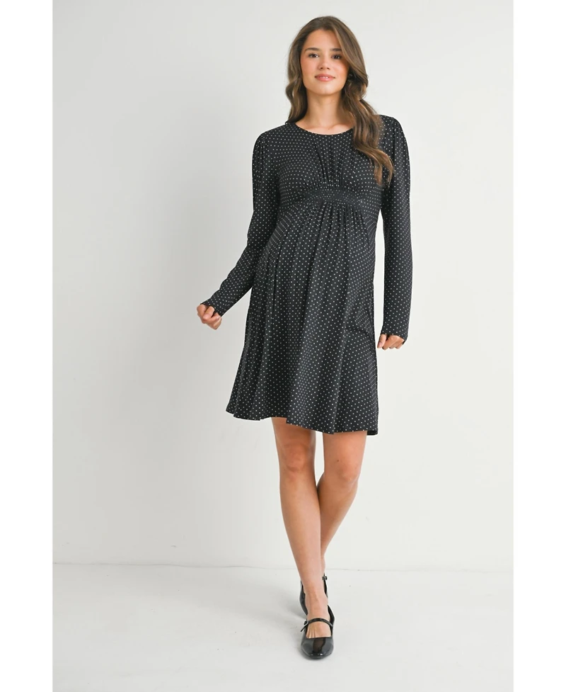 Hello Miz Maternity Long Sleeve Crewneck Polka Dot Dress