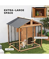 PawHut Extra Large Dog House with Storage Cabinet, Bowls, Light