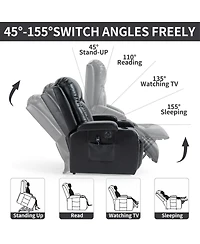 Maison Boucle Faux Leather Power Lift Recliner for Elderly with Massage & Heat, Infinite Position Chair Usb, Cup Holders, Heavy-Duty Base