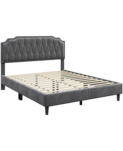 Yaheetech Upholstered Bed Frame with Wooden Slat Support