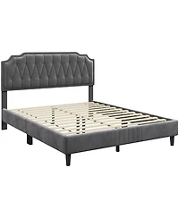 Yaheetech Upholstered Bed Frame with Wooden Slat Support