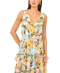 1.state Women's Sleeveless V-Neck Ruffle Maxi Dress