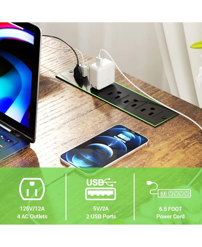 55.5'' Reversible L-shaped Desk with Power Outlets and Rgb Led Lights, Computer Table Cpu Stand Monitor