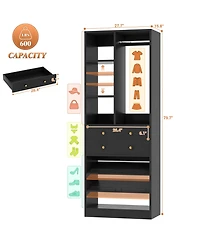 Aheaplus 28'' Freestanding Closet Storage System with 2 Drawers, Tower Hanging Rod, Shelves & Adjustable Shoe Racks