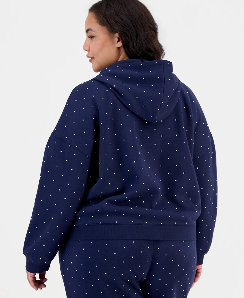 Derek Heart Trendy Plus Dot-Print Fleece Zip-Up Sweatshirt