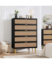 gaomon Rattan Dresser with 5 Drawers, Tall Modern Closet with Deep Storage