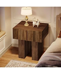 Tribesigns Fluted Nightstand Set of 2, Wooden Night Stand with Storage Drawer, Modern Bedside Table Side End Table