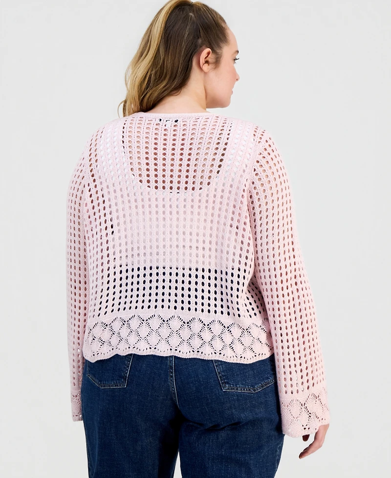 Hooked Up Trendy Plus Pointelle Tie-Front Cardigan