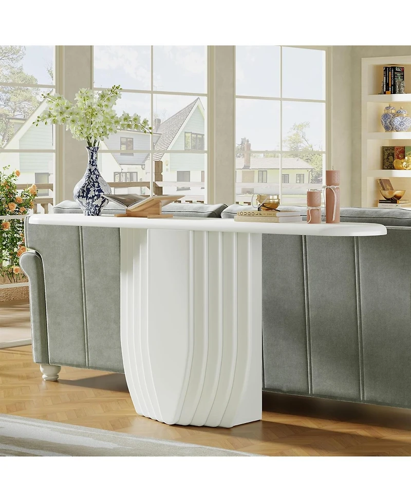 Tribesigns Modern White Console Table, 63 inch Wooden Entryway Sofa Table with Geometric Base, Contemporary Accent Console
