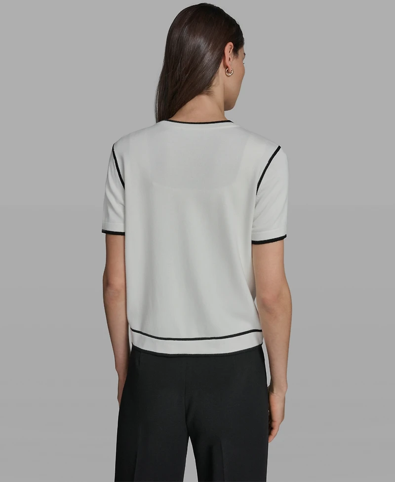 Karl Lagerfeld Paris Petite Short-Sleeve Tipped Sweater