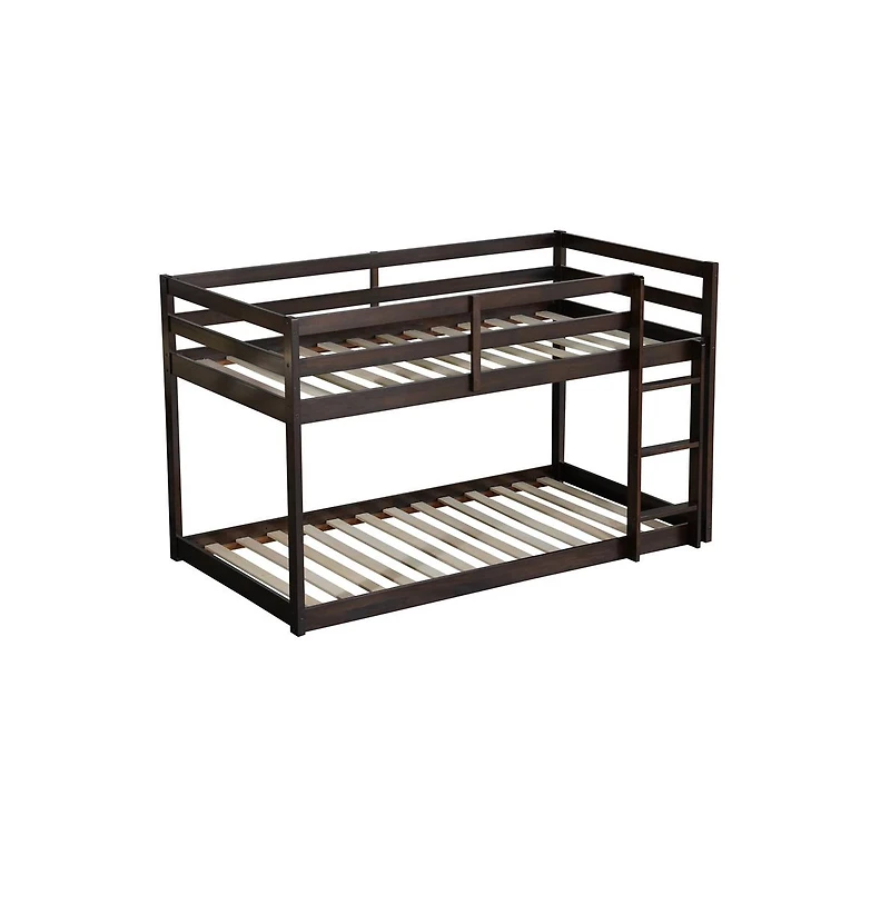 Cesicia Bunk Bed with Ladder Solid Rubber Wood Floor Storage & Guardrails