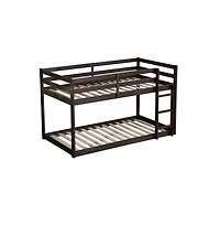 Cesicia Bunk Bed with Ladder Solid Rubber Wood Floor Storage & Guardrails