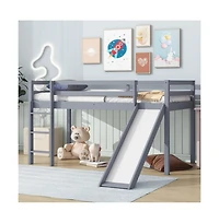 Cesicia Twin Low Loft Bed with Slide & Ladder Rubber Wood Play Safety Guardrails for Kids