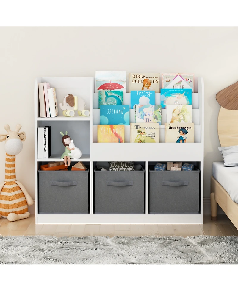 Cesicia White/ Kids Bookcase with 3 Collapsible Fabric Drawers for Bedroom
