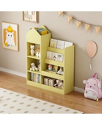 Cesicia Yellow Wooden Kids Bookshelf with 6 Compartments for Books