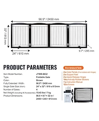 Cozito 4-Panel Foldable Freestanding Pet Gate, 96.5" W x 32" H