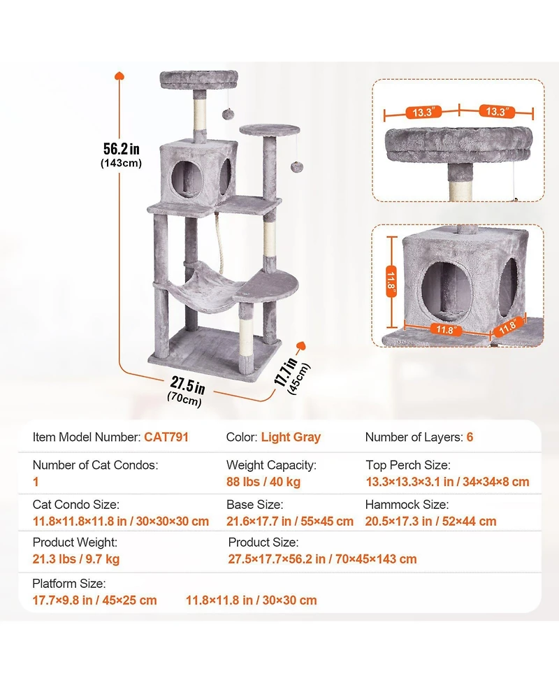 Cozito 56.2" Multi-Level Cat Tree with Condo