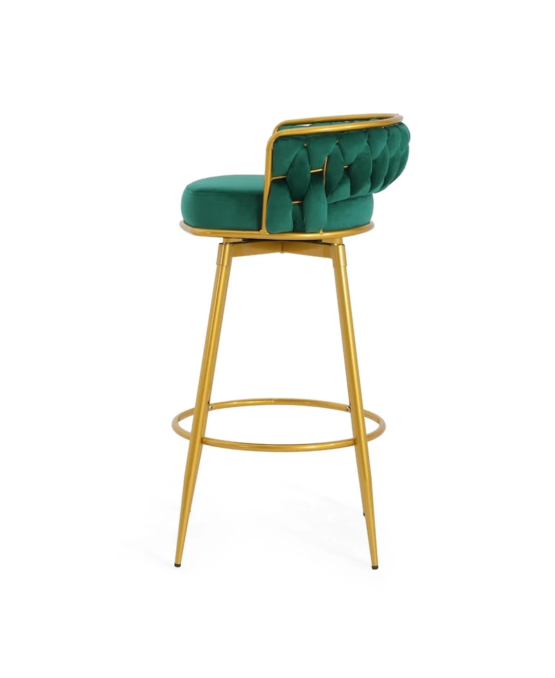 Streamdale Green Swivel Counter Height Bar Stools (Set of 2) with Hand-Woven Backrest & Gold Legs