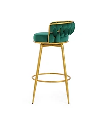Streamdale Green Swivel Counter Height Bar Stools (Set of 2) with Hand-Woven Backrest & Gold Legs