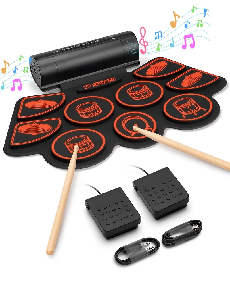 Sugift Kids Roll-Up Electronic Drum Set with Speakers, Headphone Jack & Foot Pedals