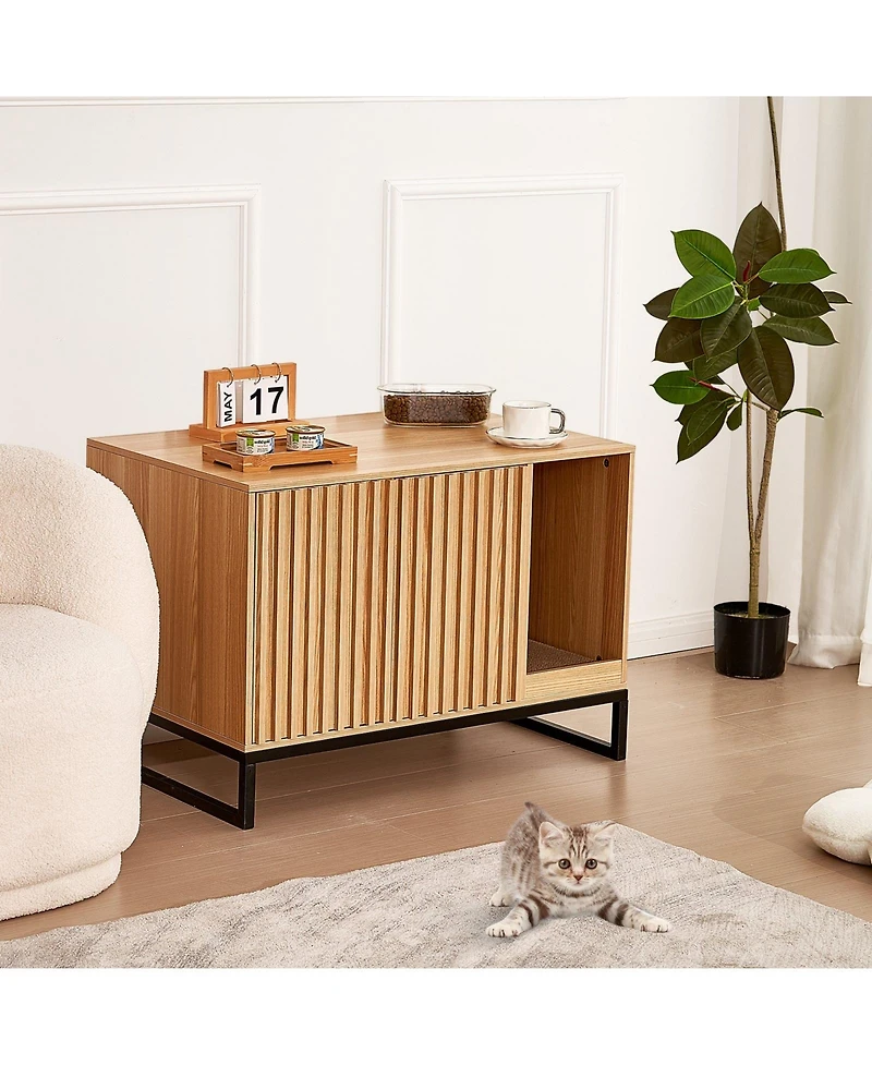 Cozito Wooden Cat Litter Box Enclosure with Metal Legs