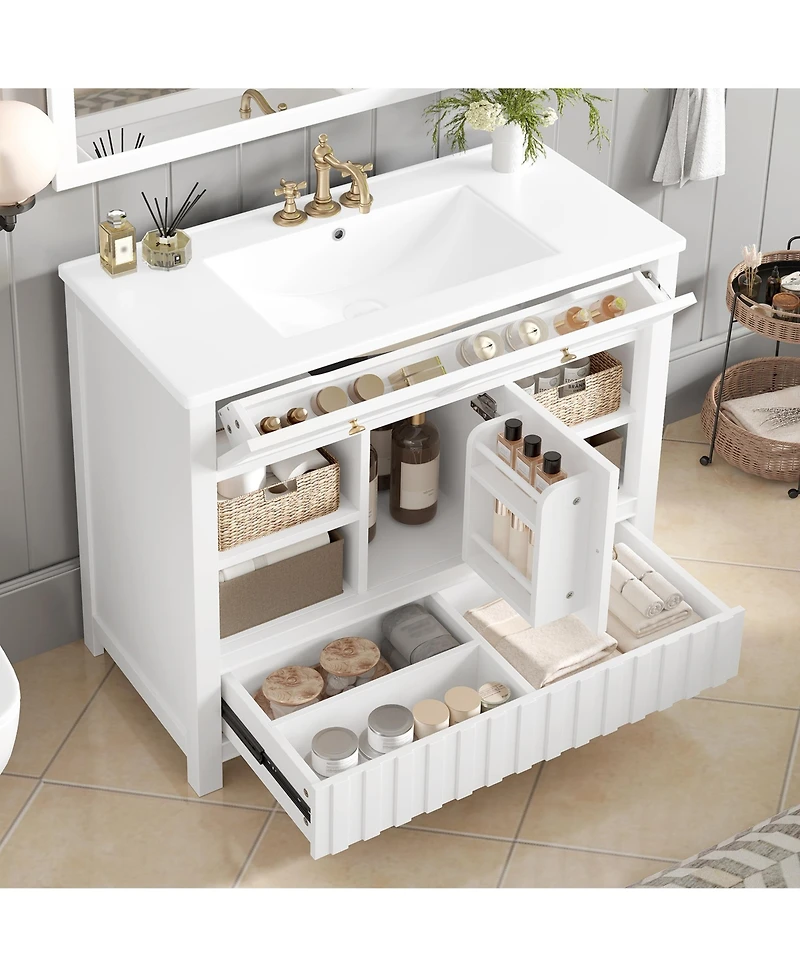 Cesicia 36 in. Bathroom Vanity with Sink, Multi-functional Bathroom Cabinet with Doors, Drawers and Storage Shelves