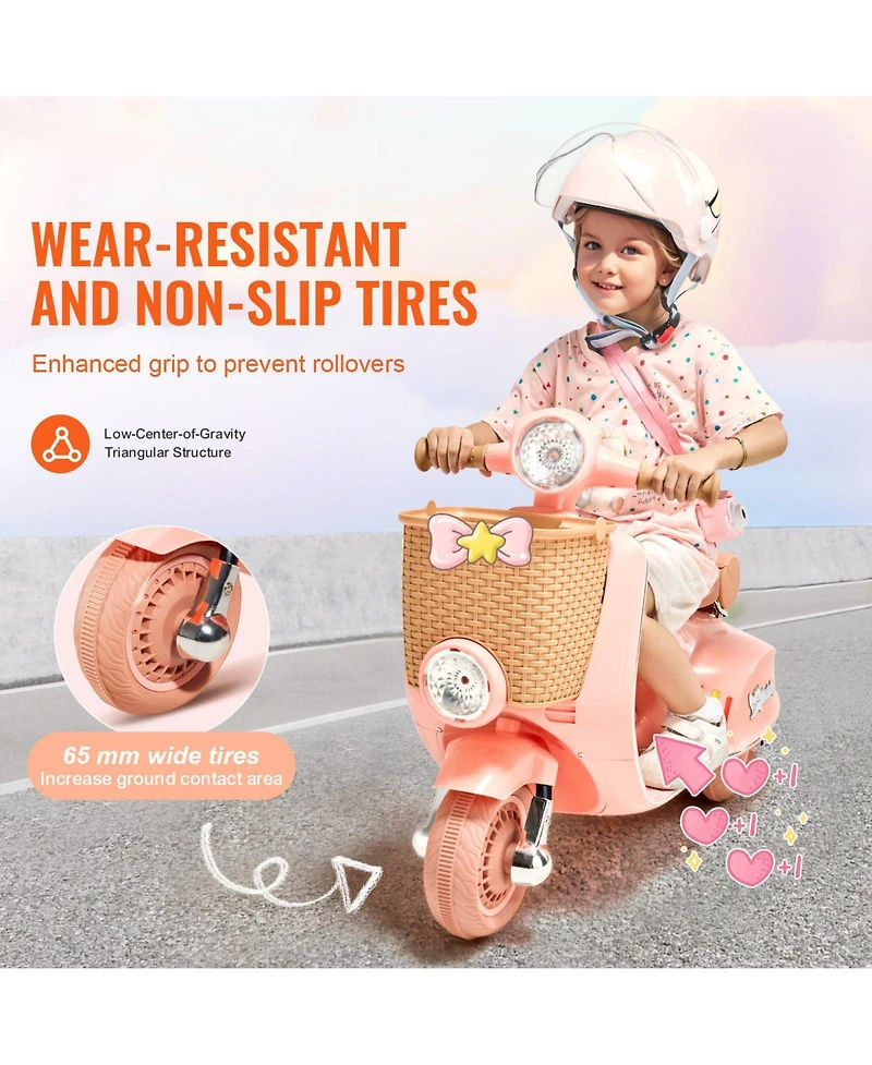 Sugift 12V Kids Ride On Motorcycle Trike with Storage Basket & Training Wheels