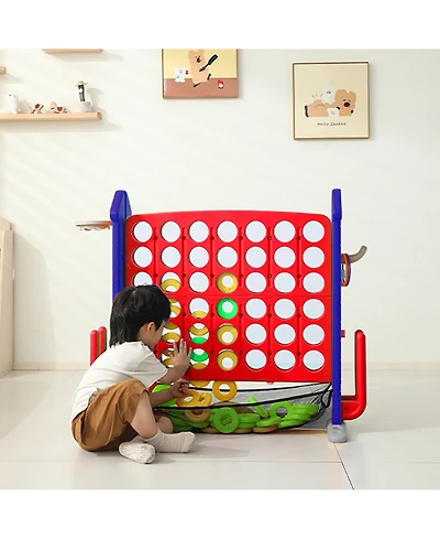 Flynama 4-in-1 Giant Game Set with Jumbo Connect 4, Basketball, Ring Toss & Golf. Adjustable, portable fun for kids & adults