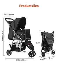 Cozito 3-Wheel Foldable Pet Stroller with Cup Holders, Holds up to 35 lbs