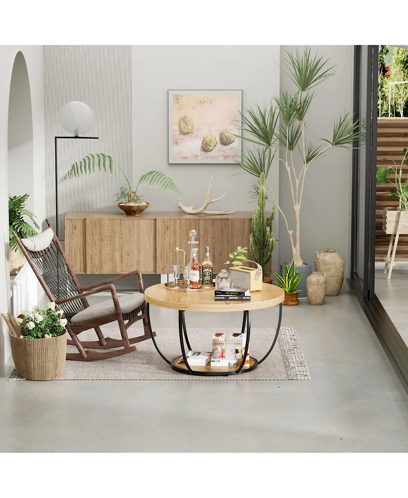 Lovmor Modern 2 Tier Round Coffee Table Space Saving Accent for Living Room