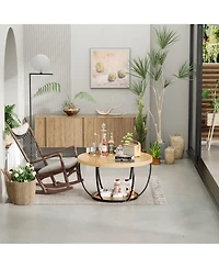 Lovmor Modern 2 Tier Round Coffee Table Space Saving Accent for Living Room