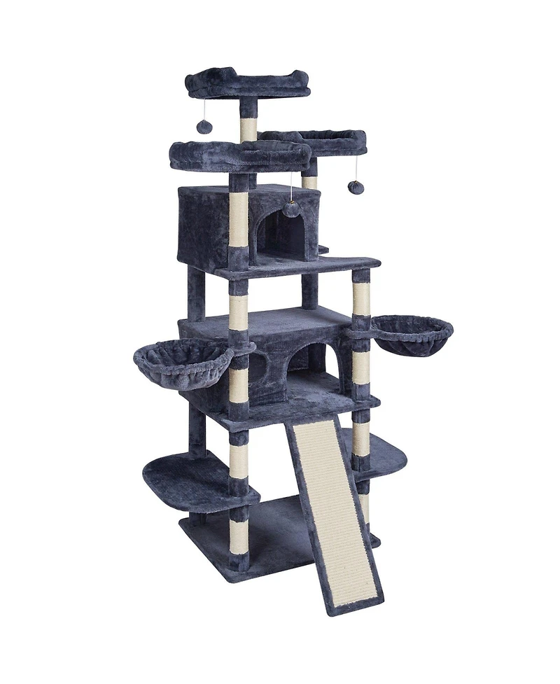 Cozito 68.5" Multi-Level Cat Tree with Ramp & 2 Condos, Dark Gray
